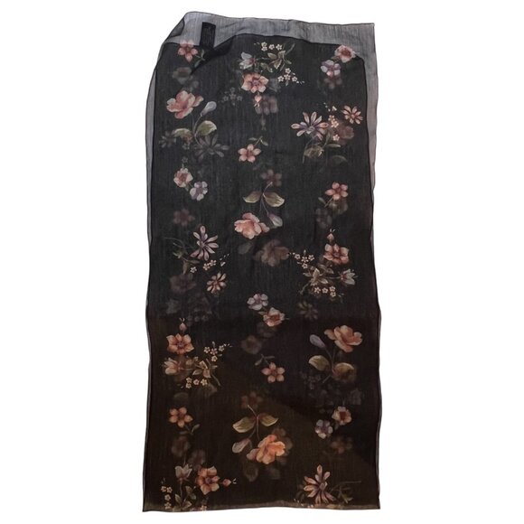 VTG Berkshire Floral Black Sheer Scarf Rectangle Polyester Made In Italy Women - Picture 5 of 8